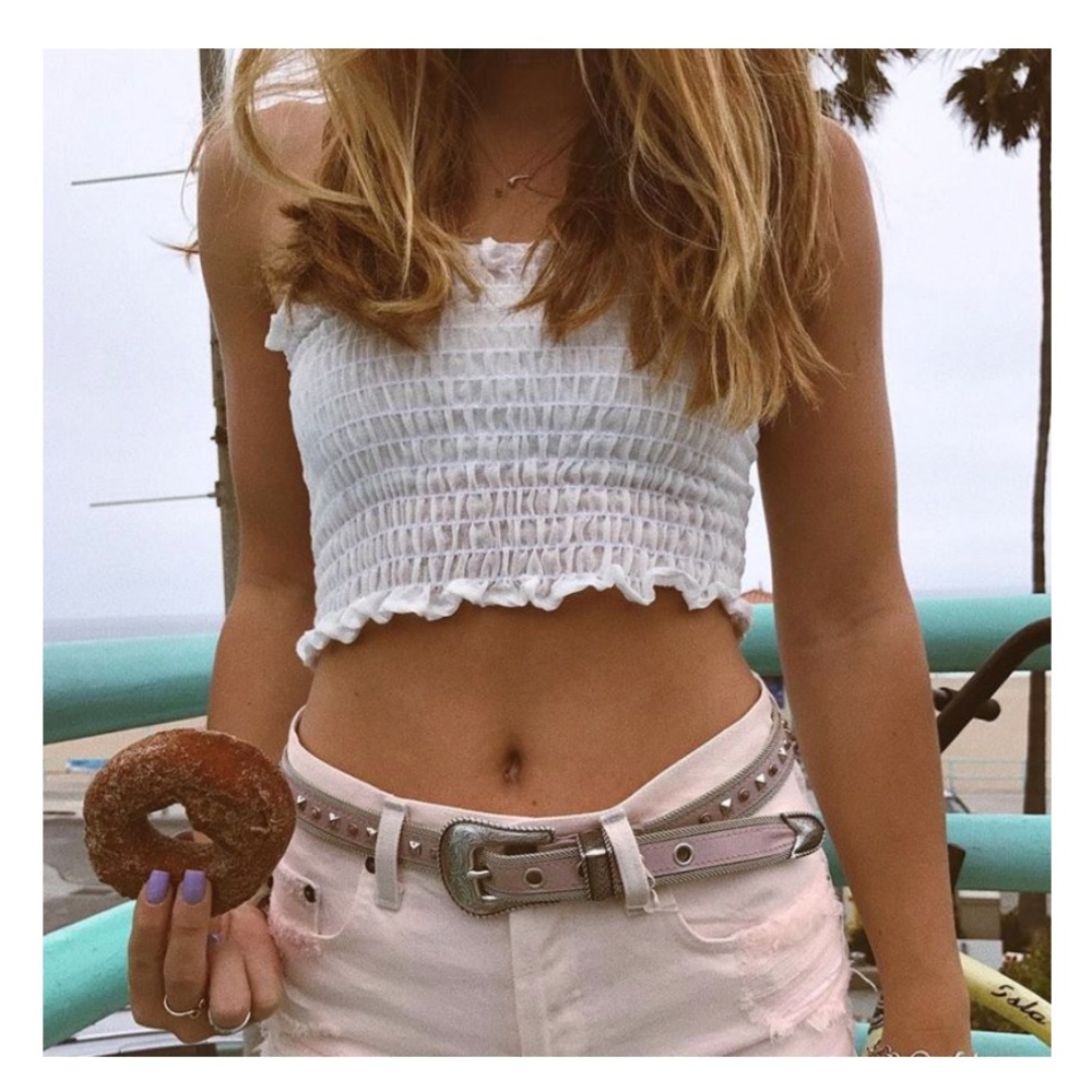 ‘Alexa’ White Shirred Bandeau Crop Top